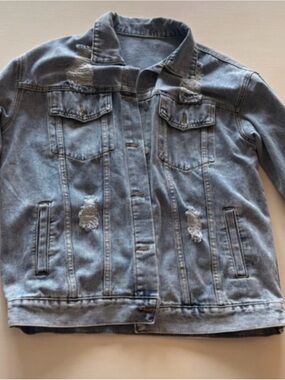 SHEIN Light Blue Distressed woman's Denim Jacket